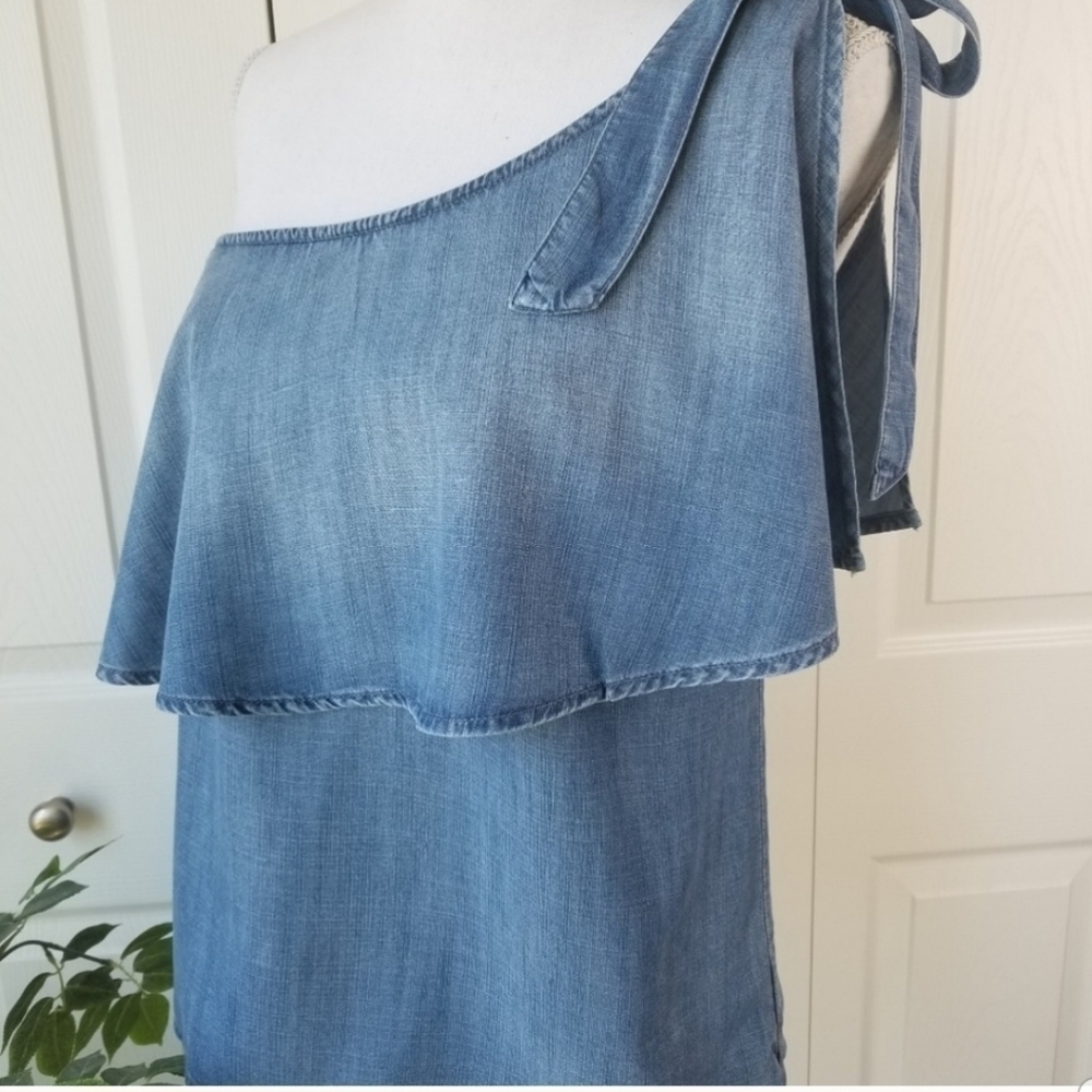 CLOTH & STONE Anthropologie Chambray One Shoulder Top Small. - Picture 4 of 8